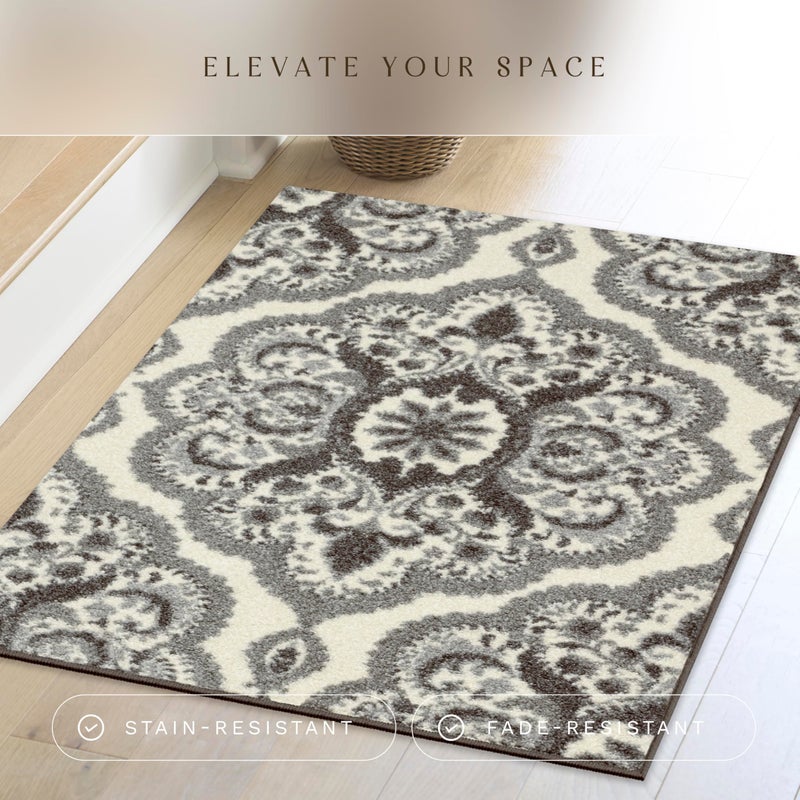 Maples Rugs Vivian Medallion Area Rug â€“ Made in USA â€“ Washable, Non-Slip Indoor Carpet for Kitchen, Entryway, and Living Room, 2'6 x 3'10, Grey - Image 2
